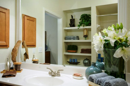 Comfortable Bathrooms with Large Mirrors at Round Rock Texas Apartments
