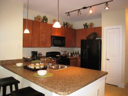 Open Kitchen with Island at these Cypress Apartments